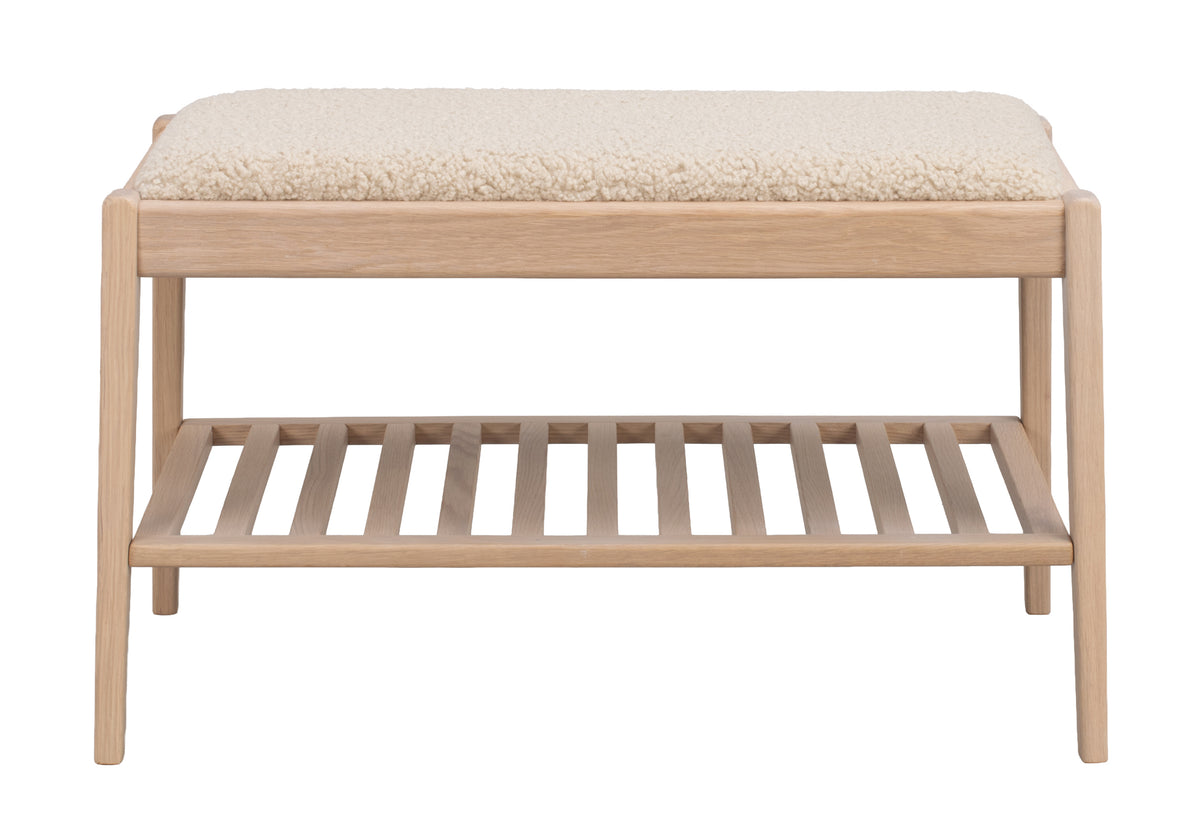 Garrick Bench with Shelf – Whitewash Oak / Beige