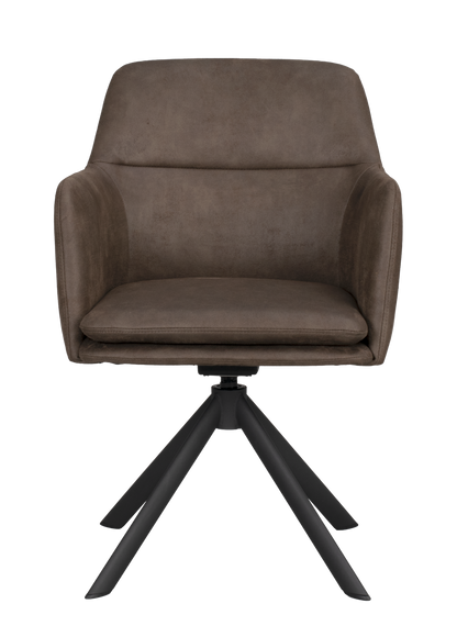 Gladstone Swivel Dining Armchair (Set of 2) – Dark Brown Leather-Textile