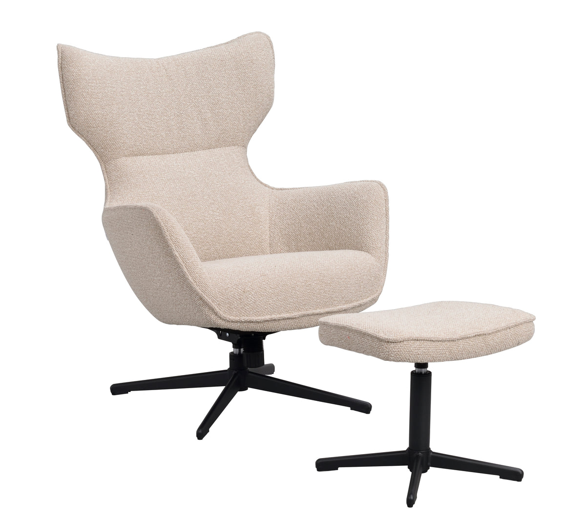 Jenkins Swivel Lounge Chair with Footstool – Beige