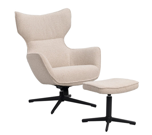 Jenkins Swivel Lounge Chair with Footstool – Beige