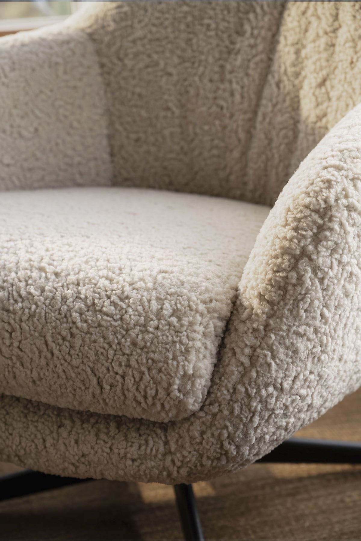 Kersey Swivel Lounge Chair with Footstool – Beige / Dark Brown – room setting