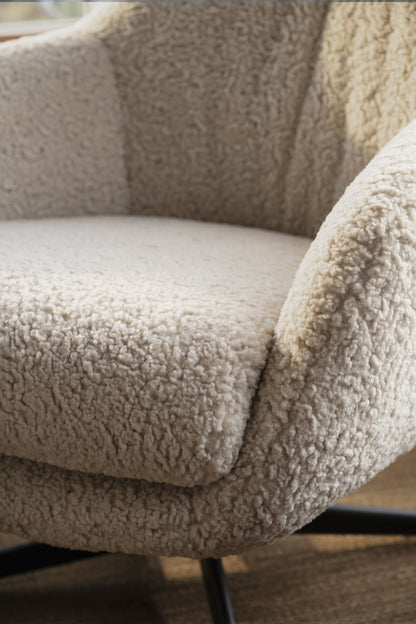 Kersey Swivel Lounge Chair with Footstool – Beige / Dark Brown – room setting