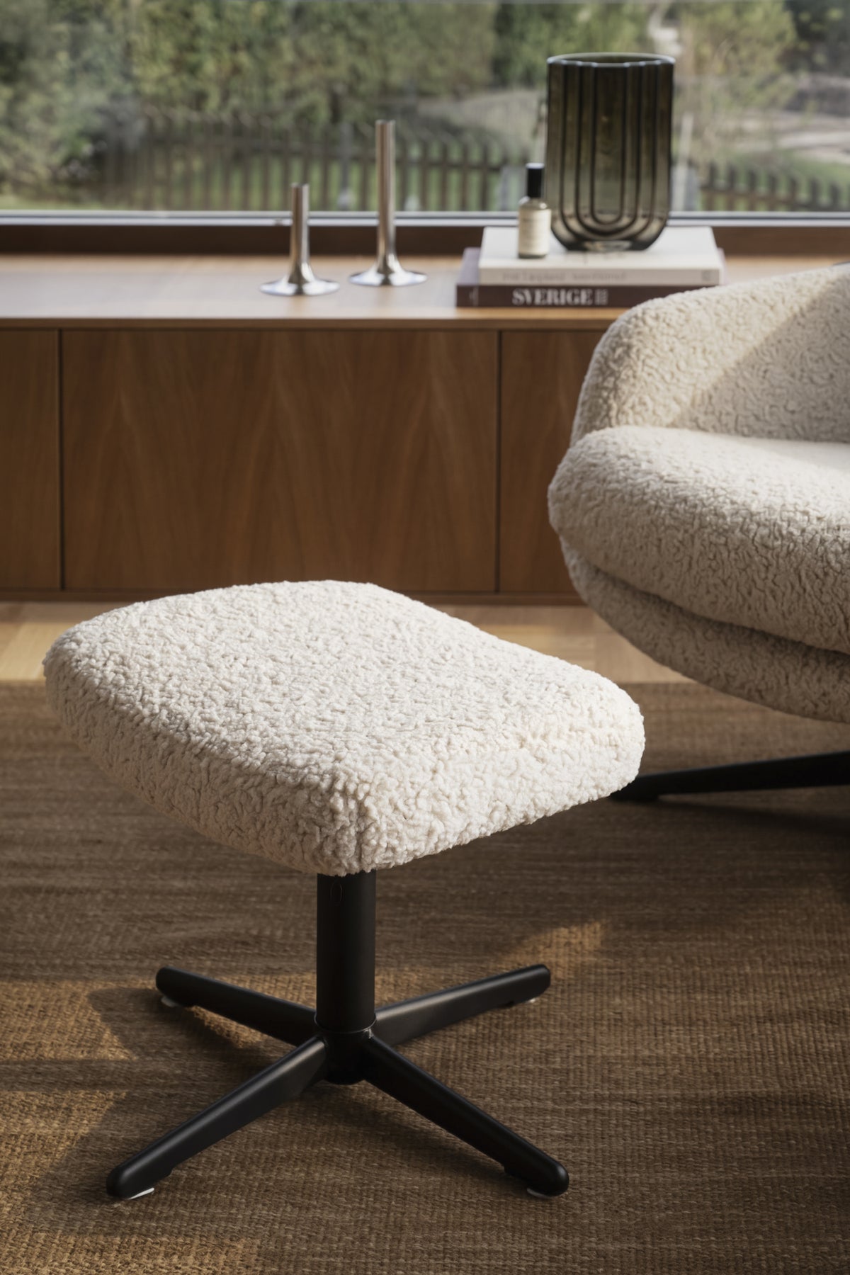 Kersey Swivel Lounge Chair with Footstool – Beige / Dark Brown