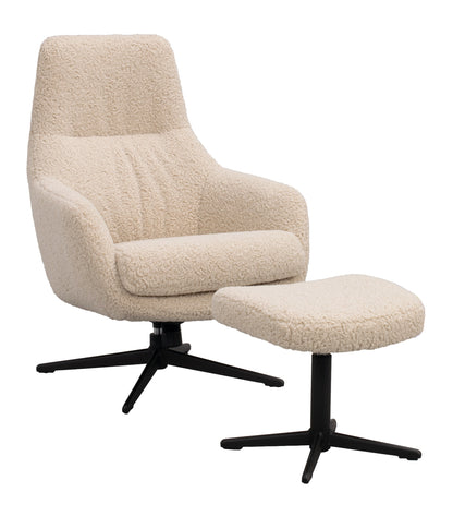 Kersey Swivel Lounge Chair with Footstool – Beige / Dark Brown
