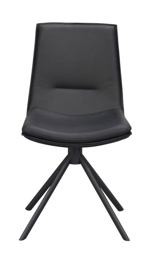LOWELL Set of 2 Leather Swivel Chairs – Black leather