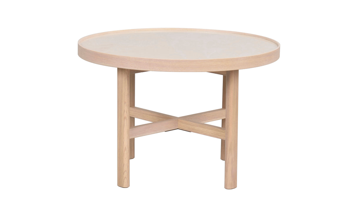 Marsden Round Coffee Table Ø60 cm – Beige Ceramic / Whitewash Oak