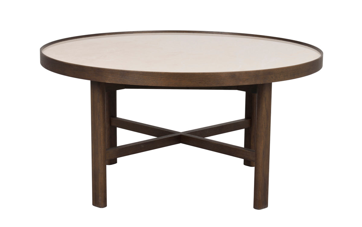 Marsden Round Coffee Table Ø90 cm – Beige Ceramic / Brown Oak