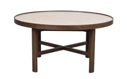 Marsden Round Coffee Table Ø90 cm – Beige Ceramic / Brown Oak