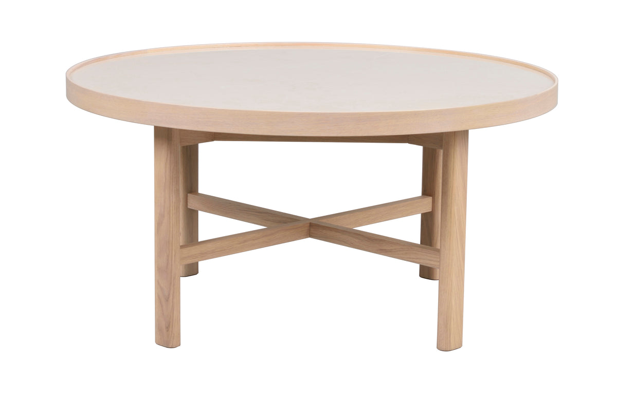 Marsden Round Coffee Table Ø90 cm – Beige Ceramic / Whitewash Oak