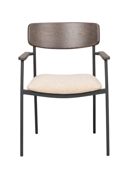 Maymont Stackable Dining Armchair (Set of 2) – Brown Oak / Light Beige