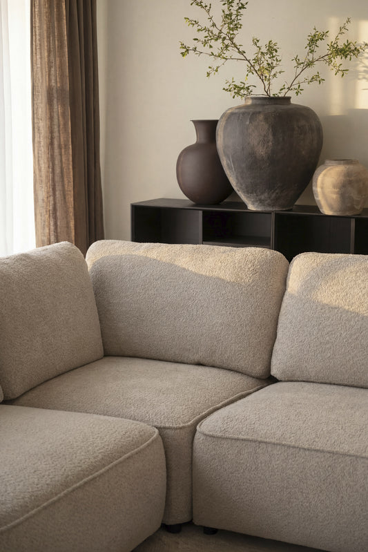 Norris Corner Sofa 2+4-Seater with Left Chaise – Light Beige – room setting