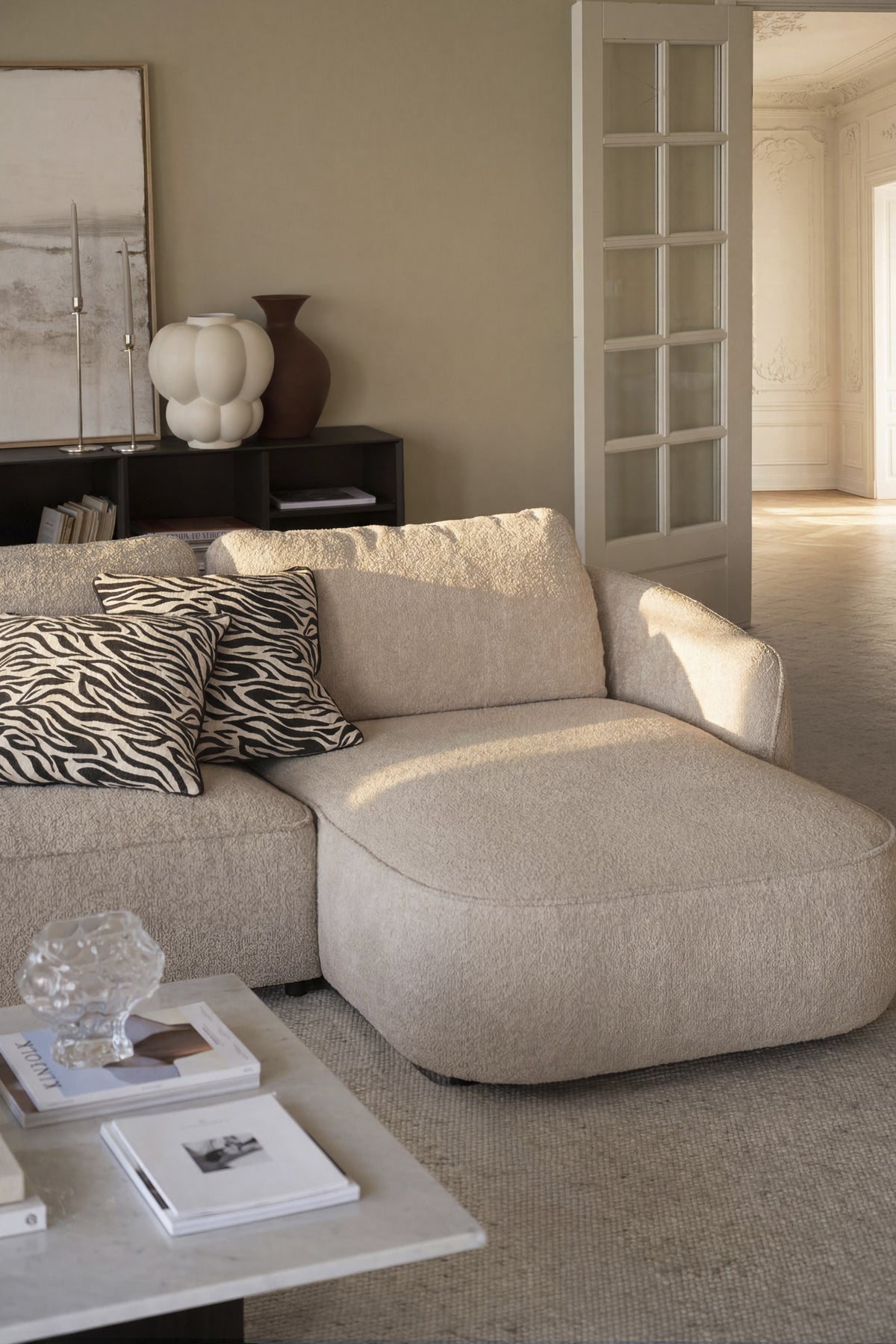 Norris Corner Sofa 2+4-Seater with Right Chaise – Light Beige – room setting