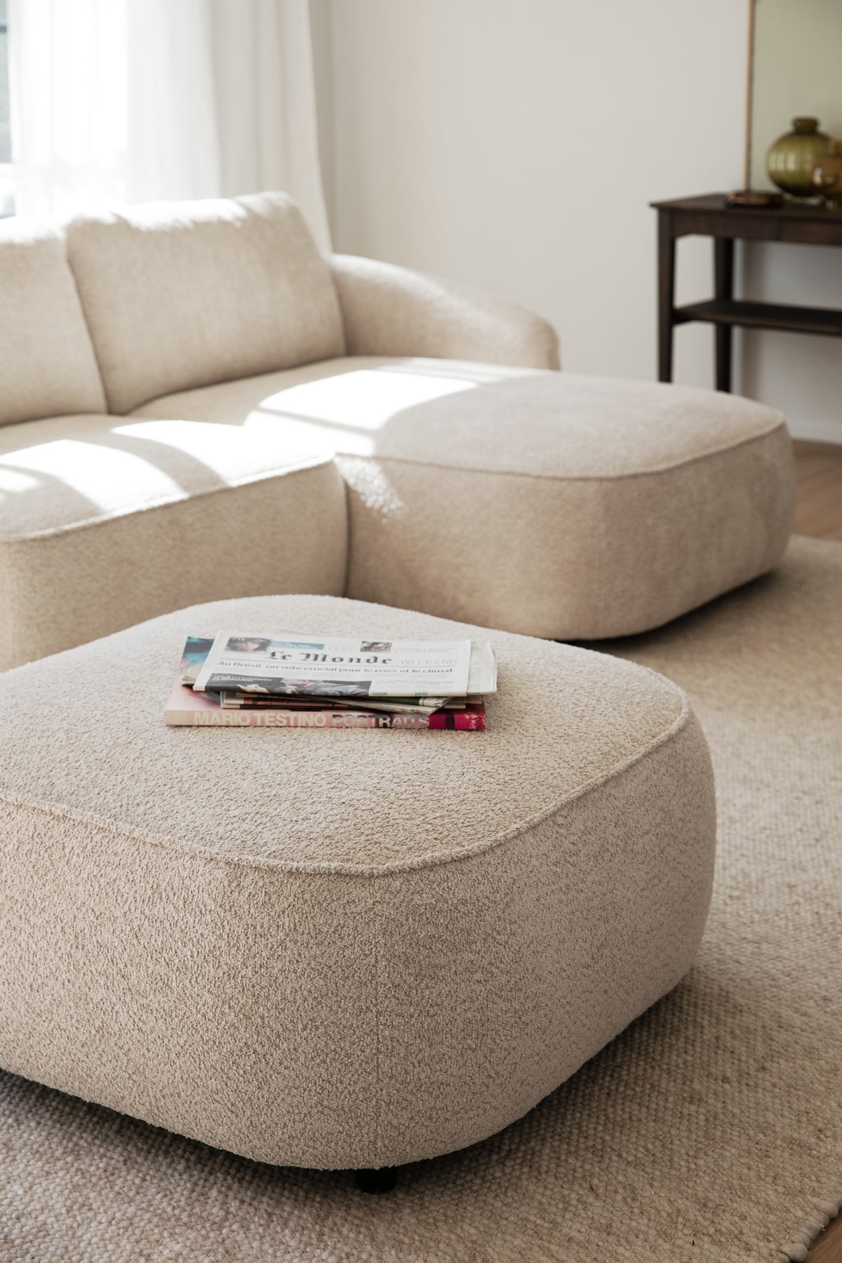 Norris Footstool – Light Beige – room setting