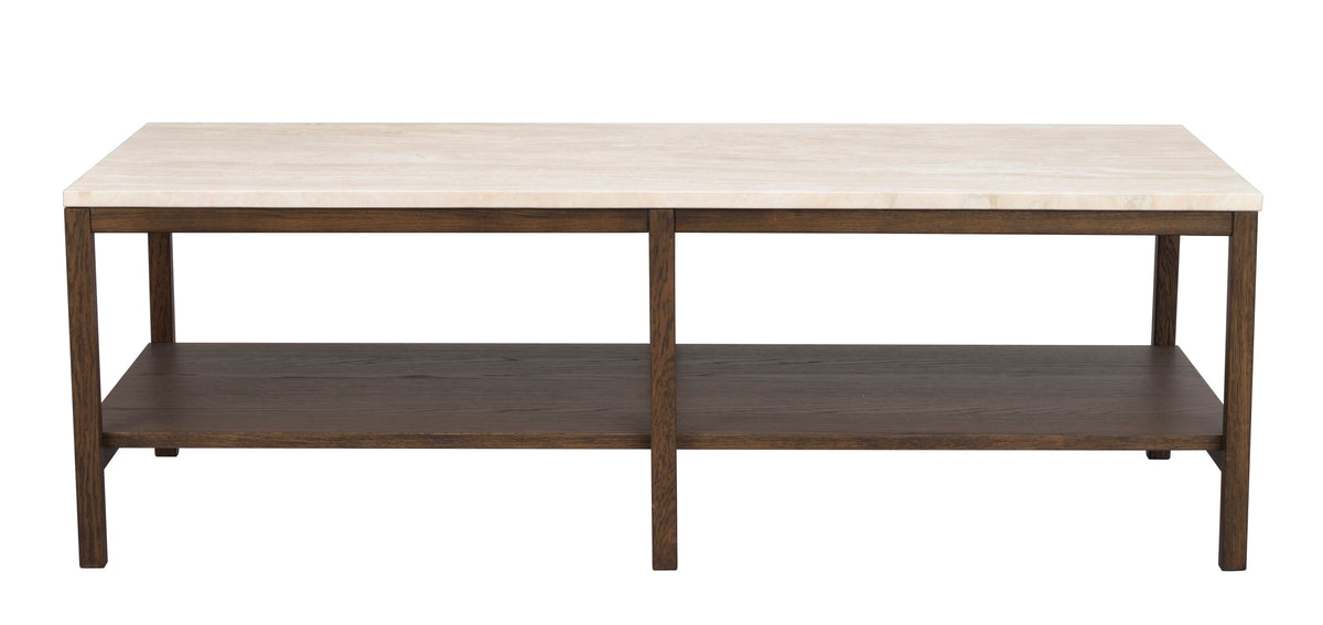 Orwel Travertine Coffee Table 140 x 60 cm – Beige Travertine / Brown Oak