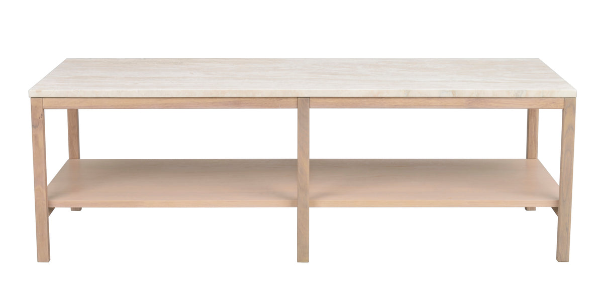 Orwel Travertine Coffee Table 140 x 60 cm – Beige Travertine / Whitewash Oak