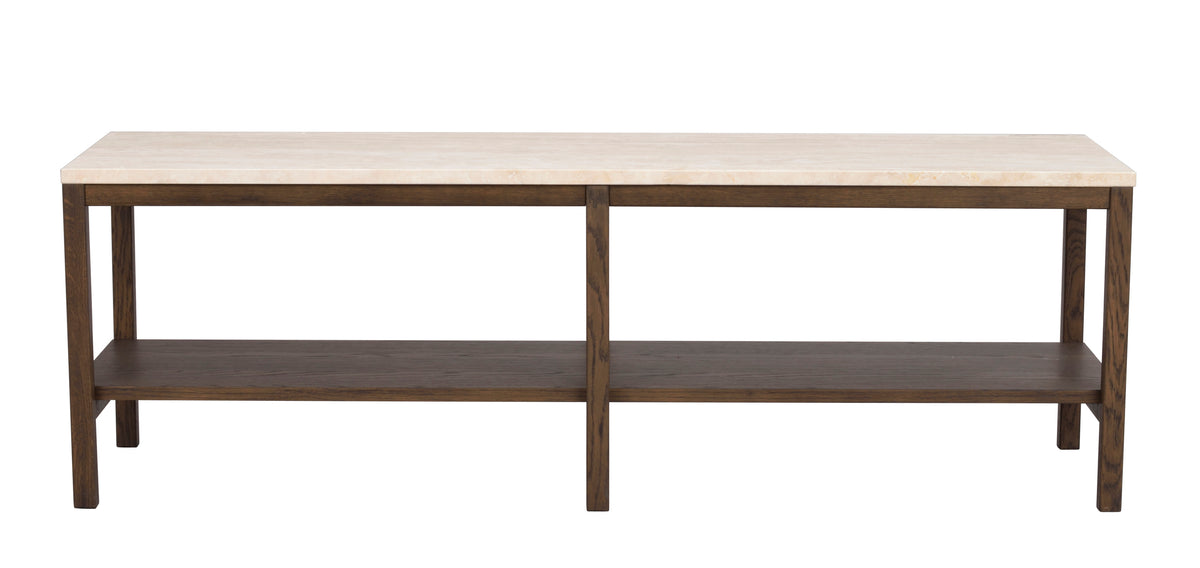 Orwel Travertine Low Console Table 140 x 40 cm – Beige Travertine / Brown Oak