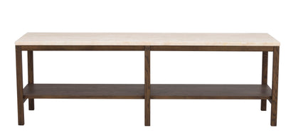 Orwel Travertine Low Console Table 140 x 40 cm – Beige Travertine / Brown Oak