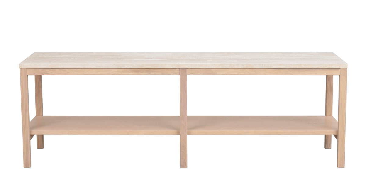 Orwel Travertine Low Console Table 140 x 40 cm – Beige Travertine / Whitewash Oak
