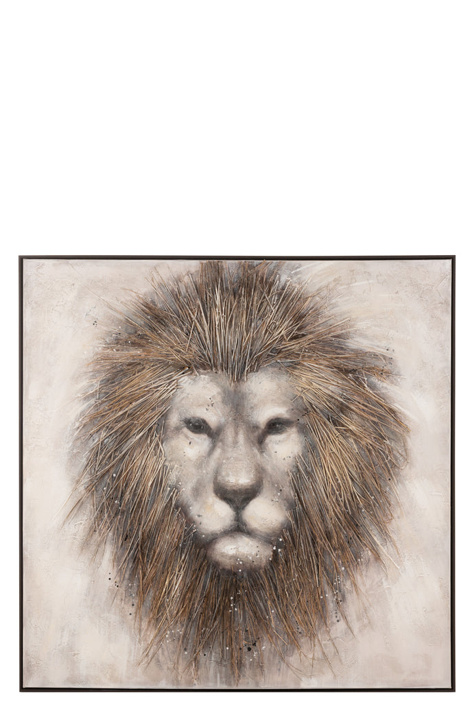 Painting Lion Canvas/Wood Brown 122CM