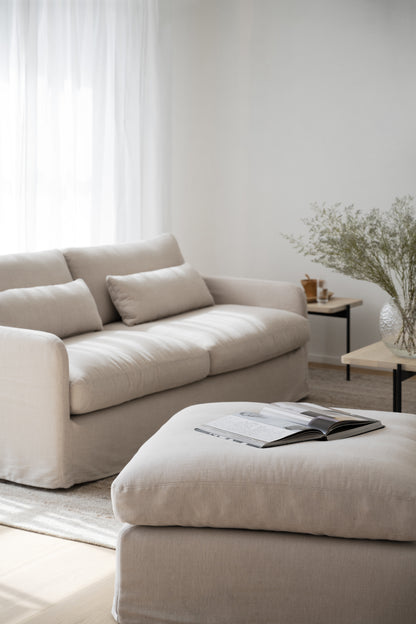 Peyton Footstool – Beige – room setting