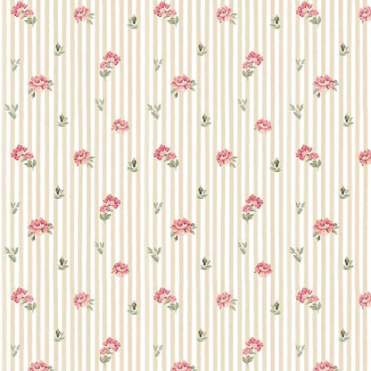 Pink roses on stripes Wallpaper