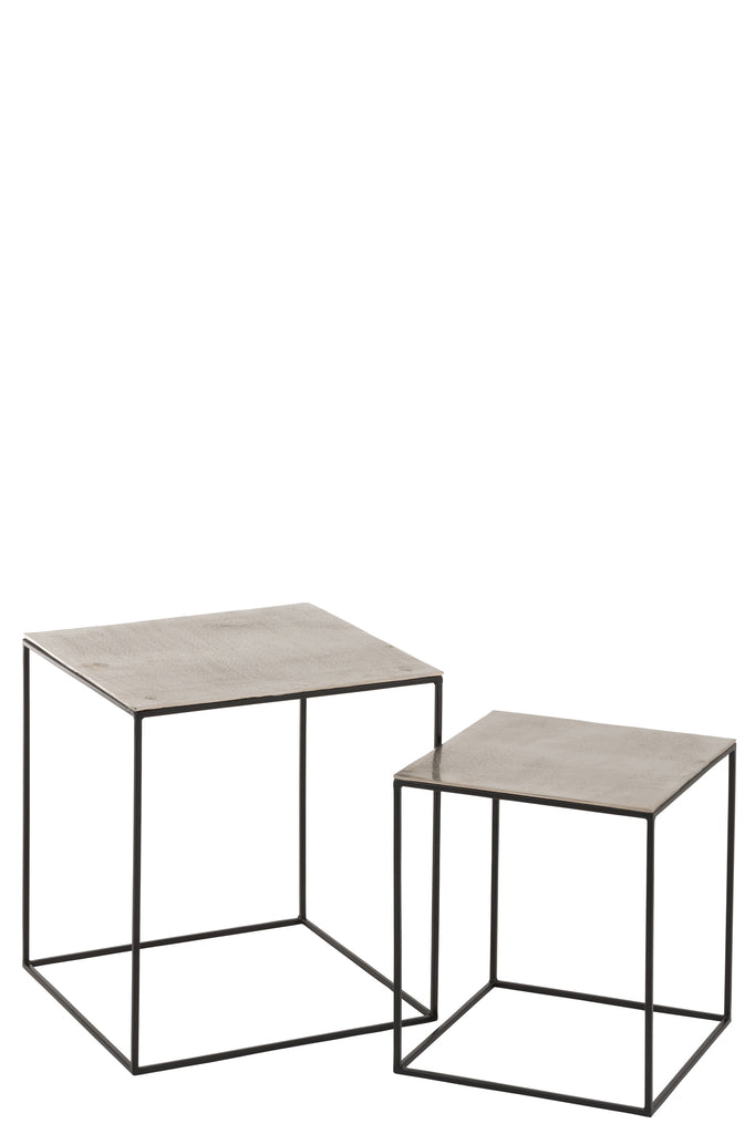 Set of 2 Side Tables Square Silver