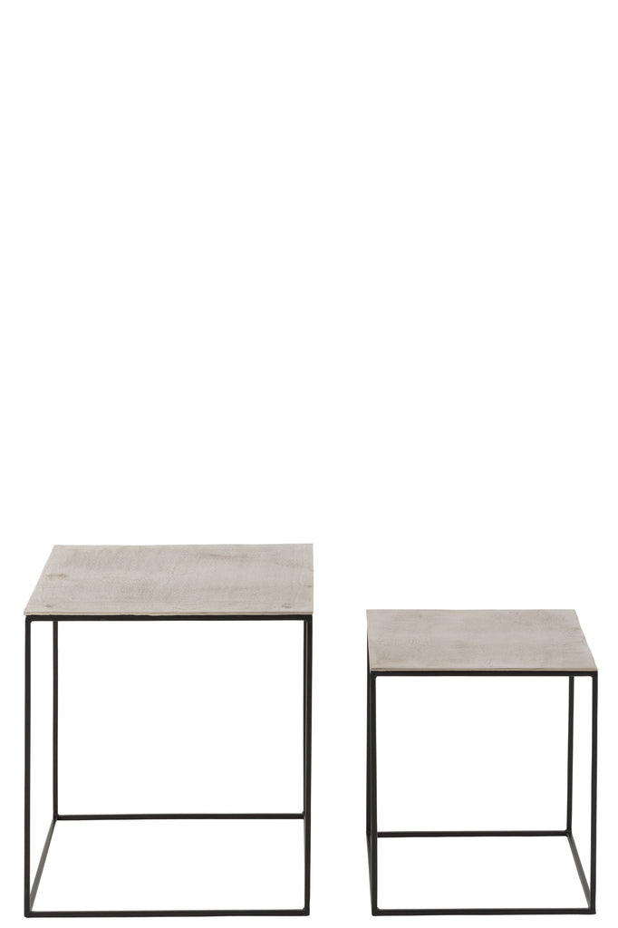 Set of 2 Side Tables Square Silver