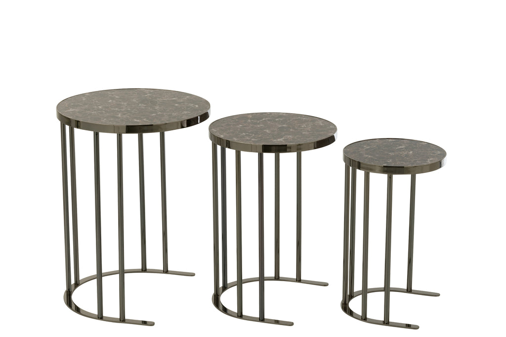 Set of 3 Side Tables  Round Silver