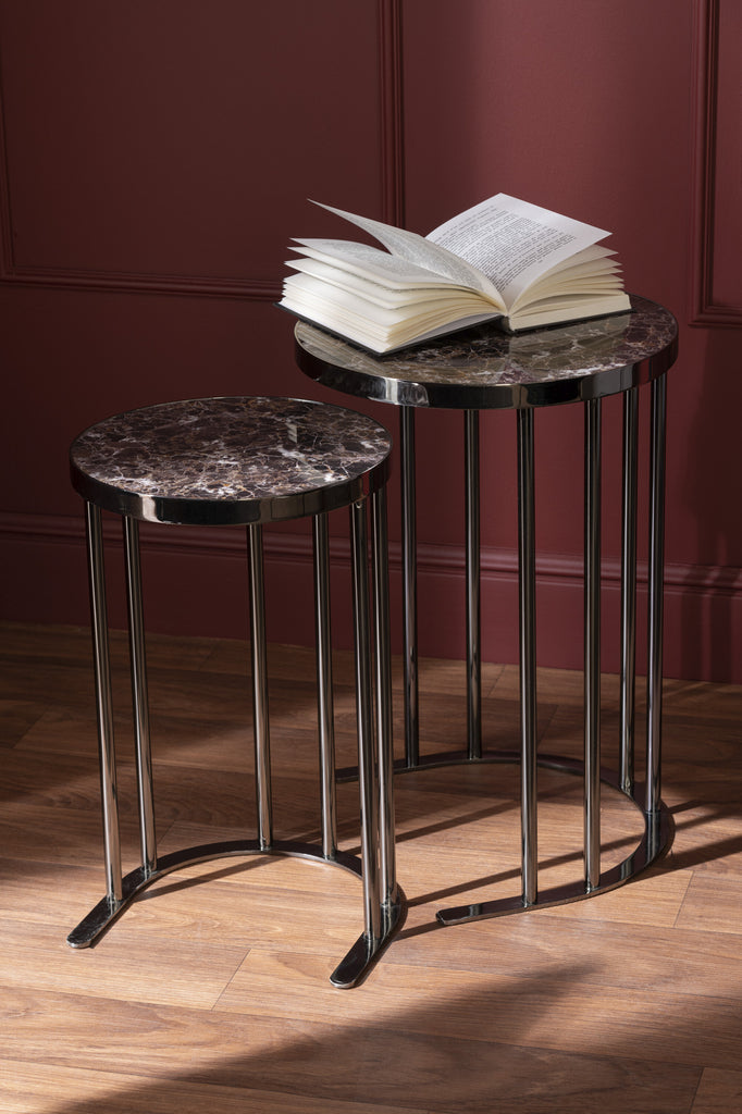 Set of 3 Side Tables  Round Silver