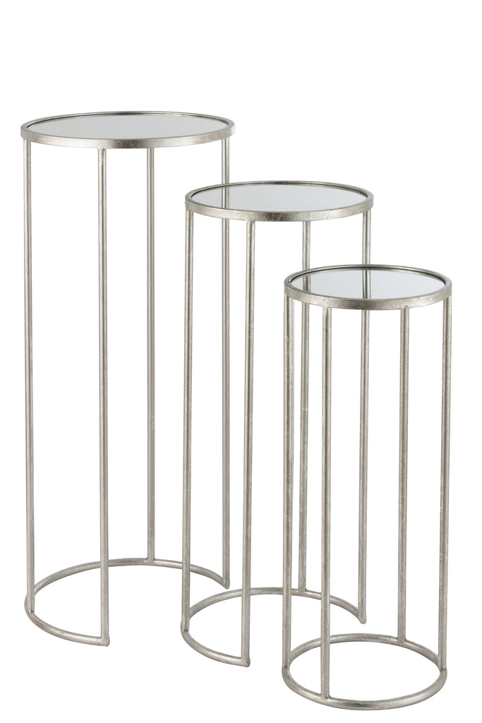 Set Of 3 Side Tables Leo Mirror Iron Silver
