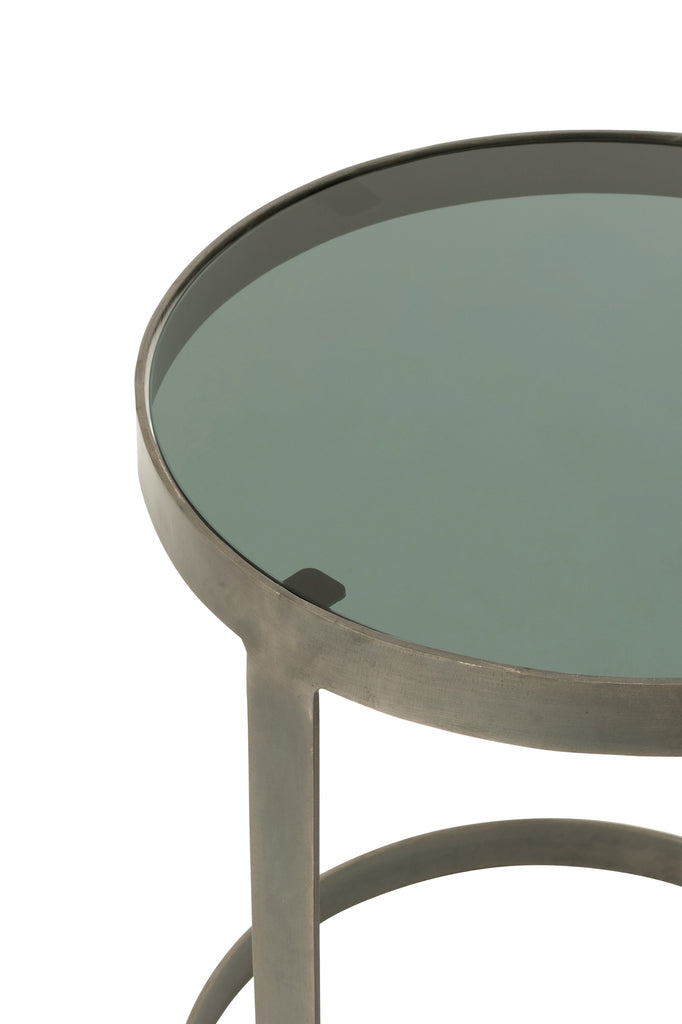 Set of 3 Side Tables Round Glass