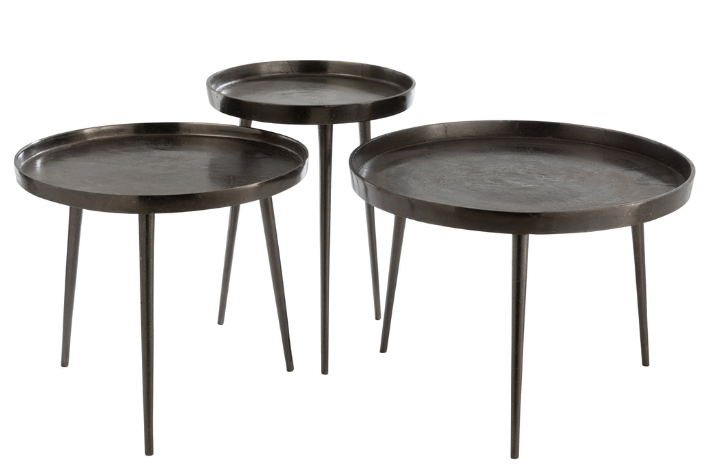 Set of 3 Side Tables Tray Dark Grey