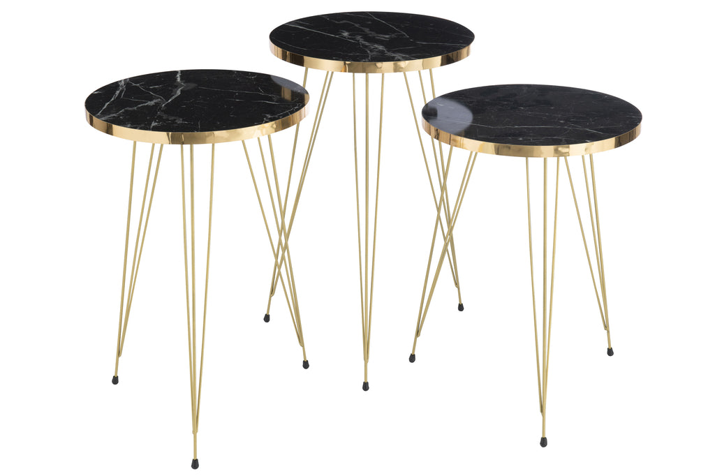 Set of 3 Side Tables Black/Gold