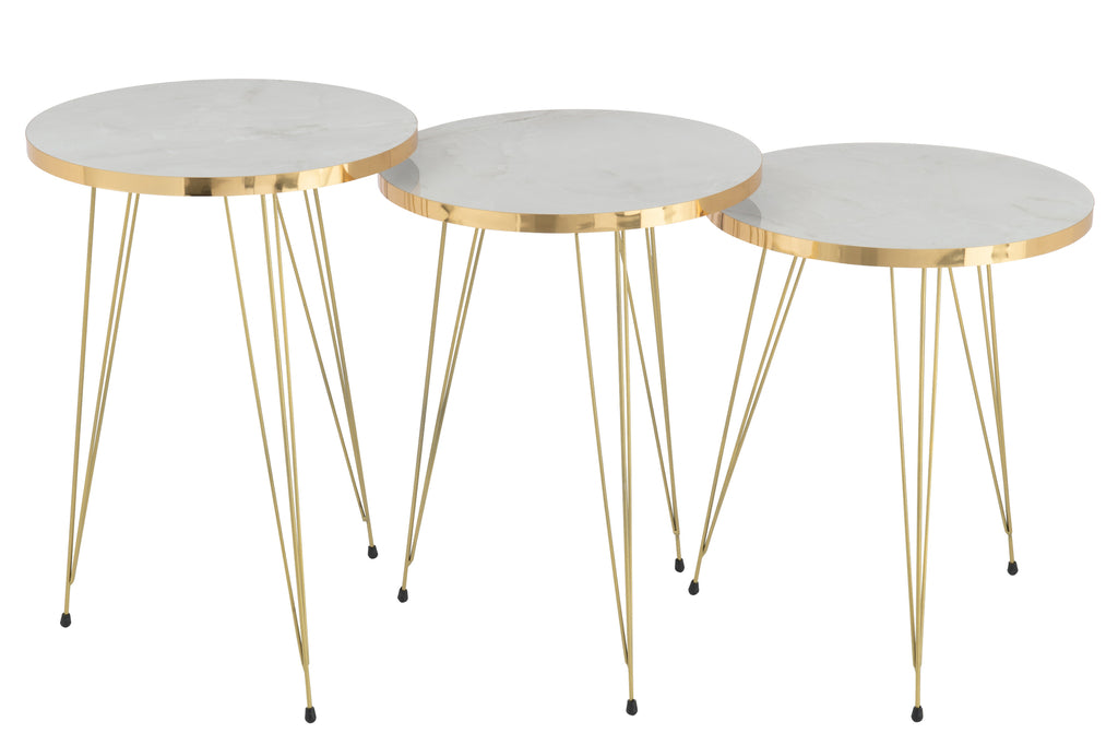 Set of 3 Side Tables White/Gold