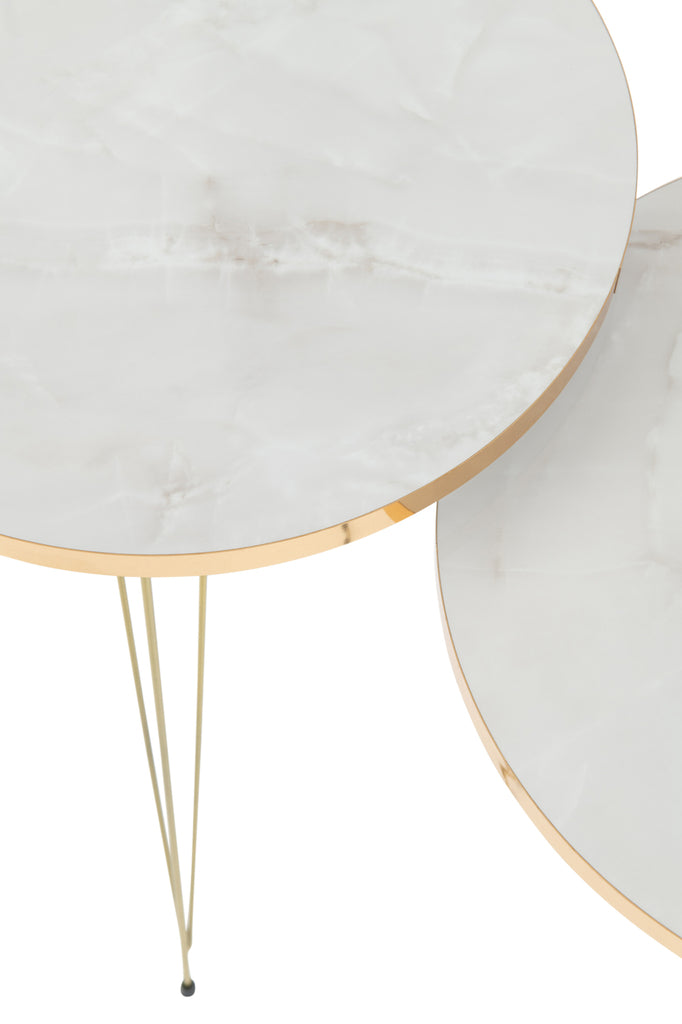 Set of 3 Side Tables White/Gold