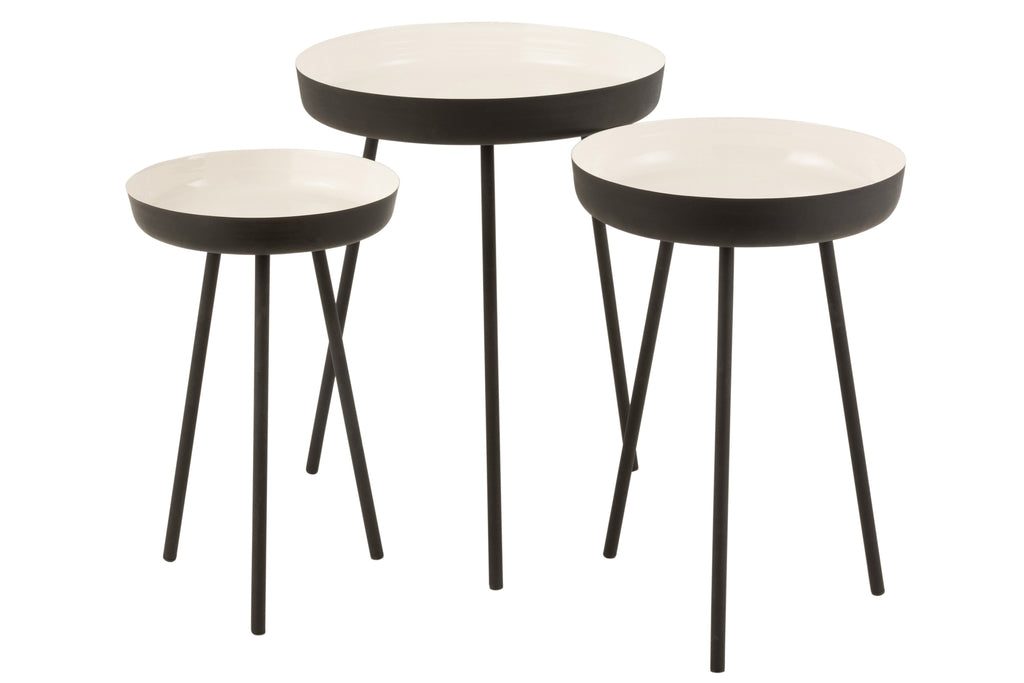 Set of 3 Side Tables Black/White