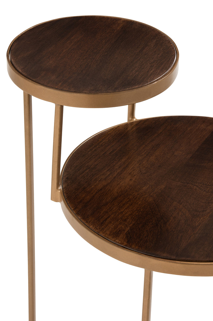 Side Table Rafi 2Levels Iron/Mango Wood Gold/Dark Brown