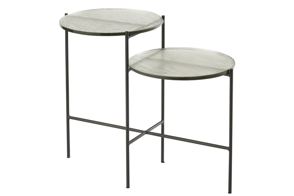 Side Table 2Levels Round Glass/Iron Transparent/Black