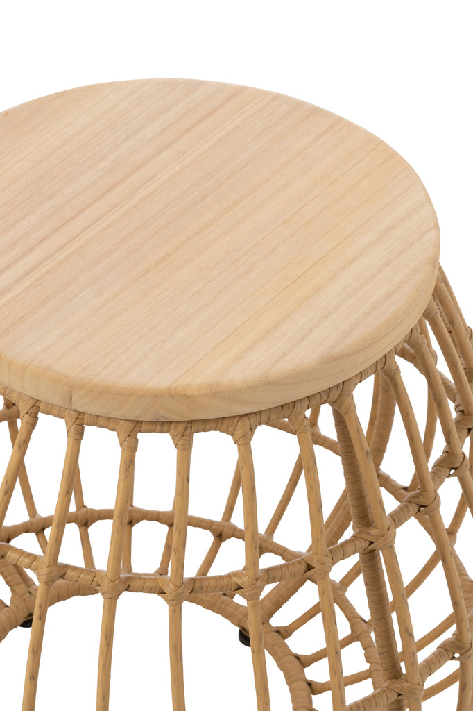 Side Table Basket Outdoors Rattan/Wood Natural