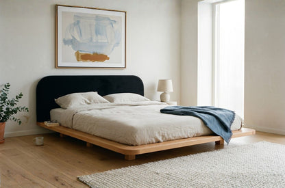 BORA Beech Floating Bed with Upholstered Headboard