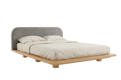 BORA Beech Floating Bed with Upholstered Headboard