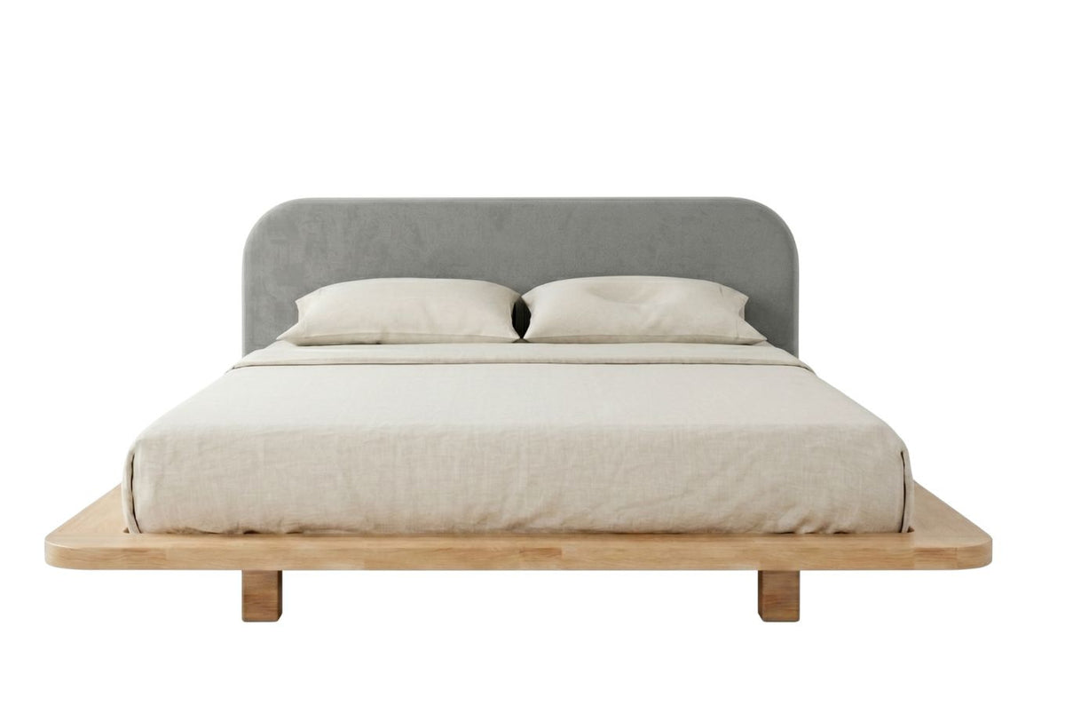 BORA Beech Floating Bed with Upholstered Headboard