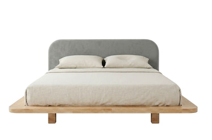 BORA Beech Floating Bed with Upholstered Headboard