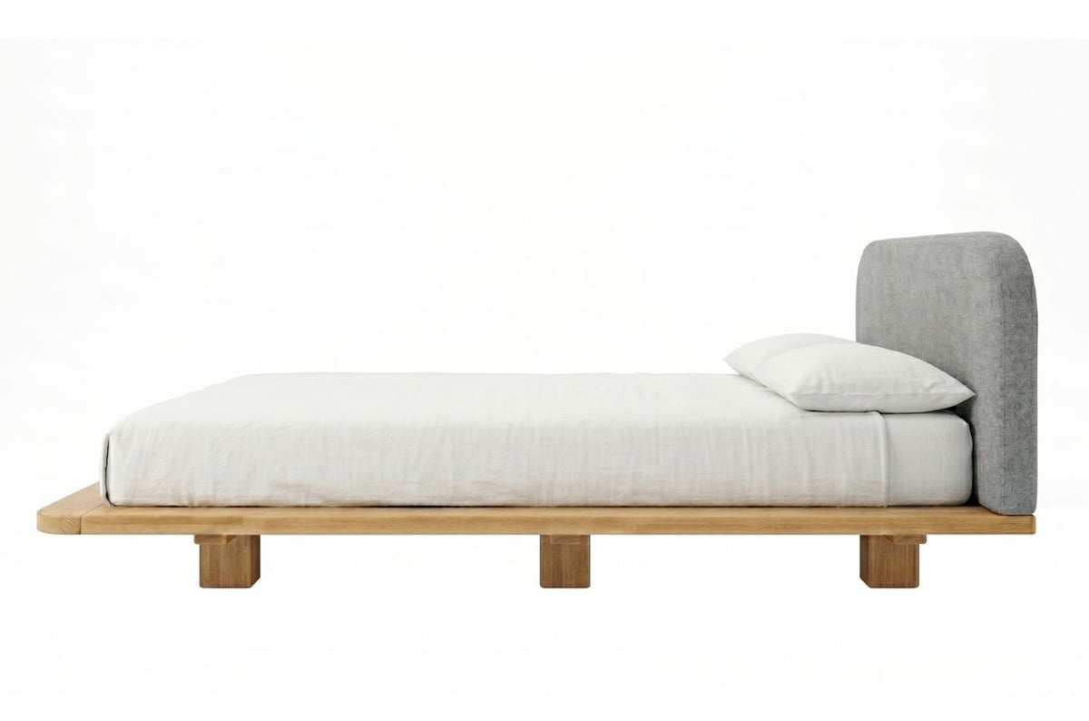 BORA Beech Floating Bed with Upholstered Headboard