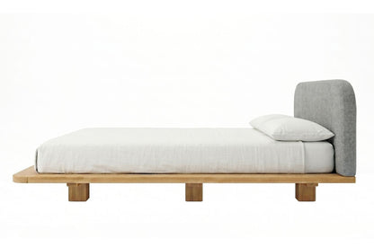 BORA Beech Floating Bed with Upholstered Headboard