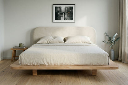 BORA Beech Floating Bed with Upholstered Headboard