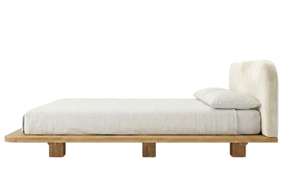 BORA Beech Floating Bed with Upholstered Headboard