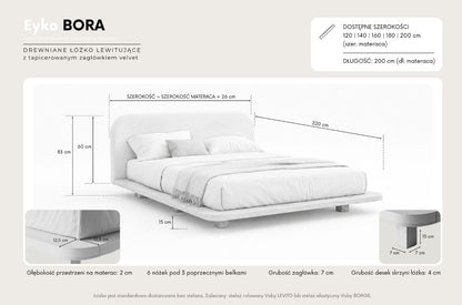 BORA Beech Floating Bed with Upholstered Headboard