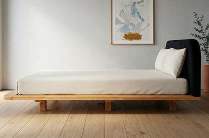 BORA Beech Floating Bed with Upholstered Headboard