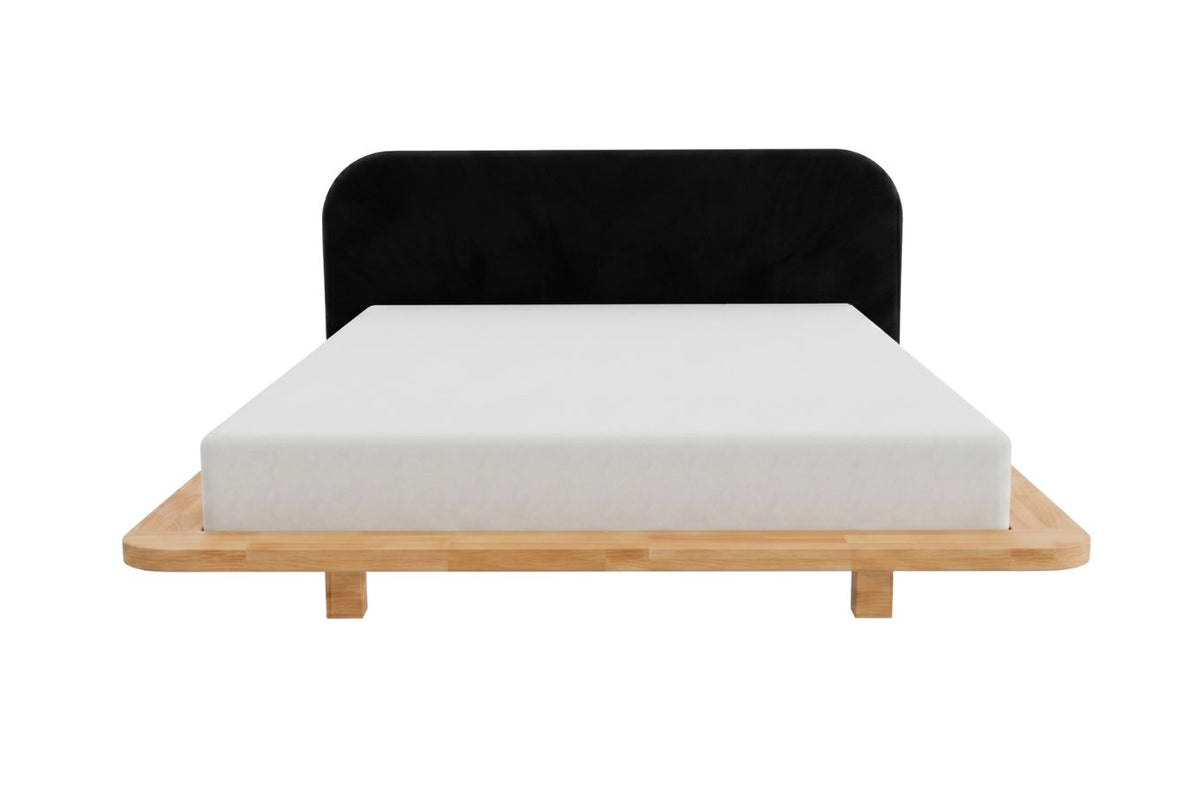 BORA Beech Floating Bed with Upholstered Headboard